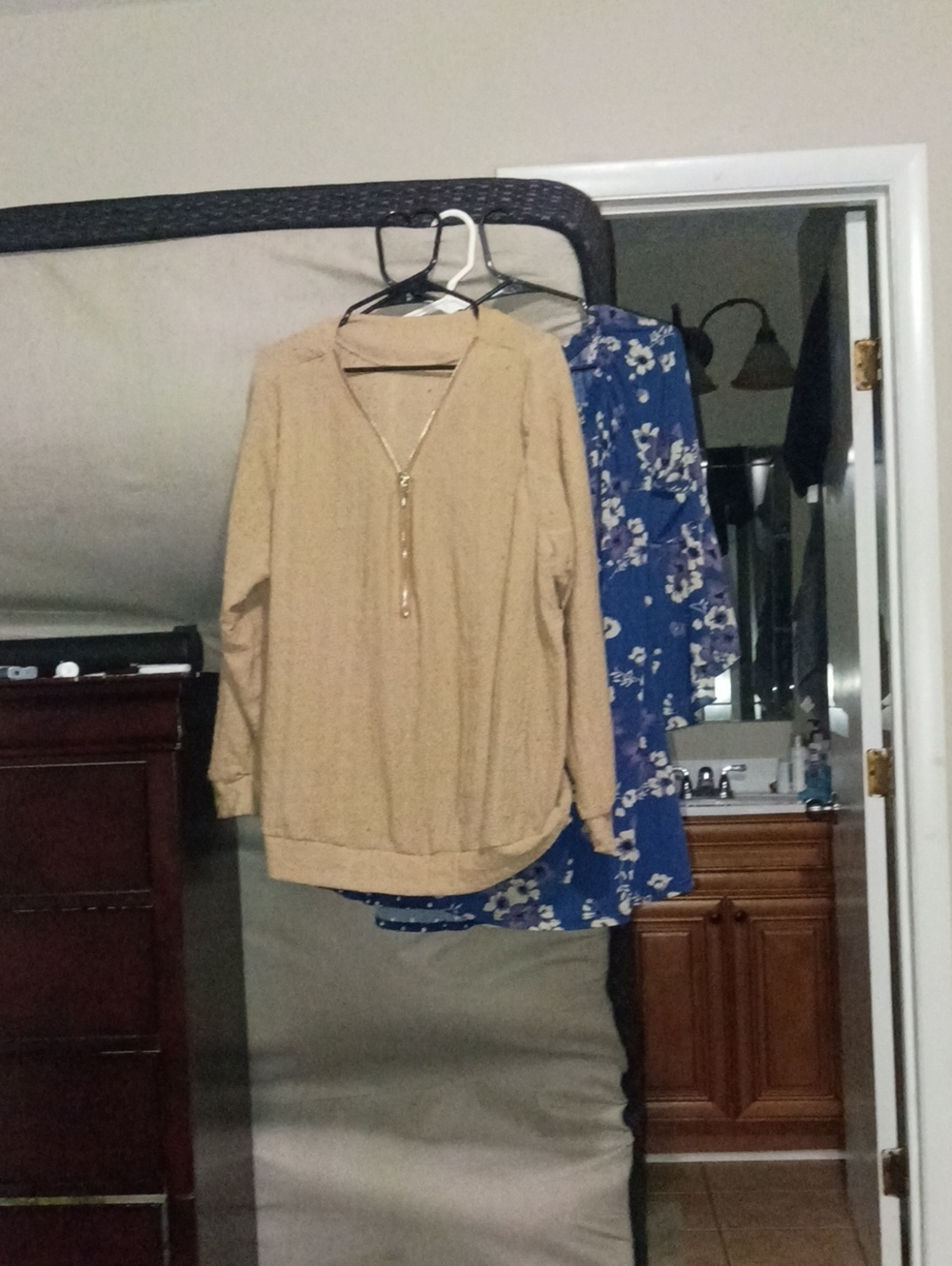 SHEIN Tan V-Neck Long Sleeve Blouse with Zip Detail